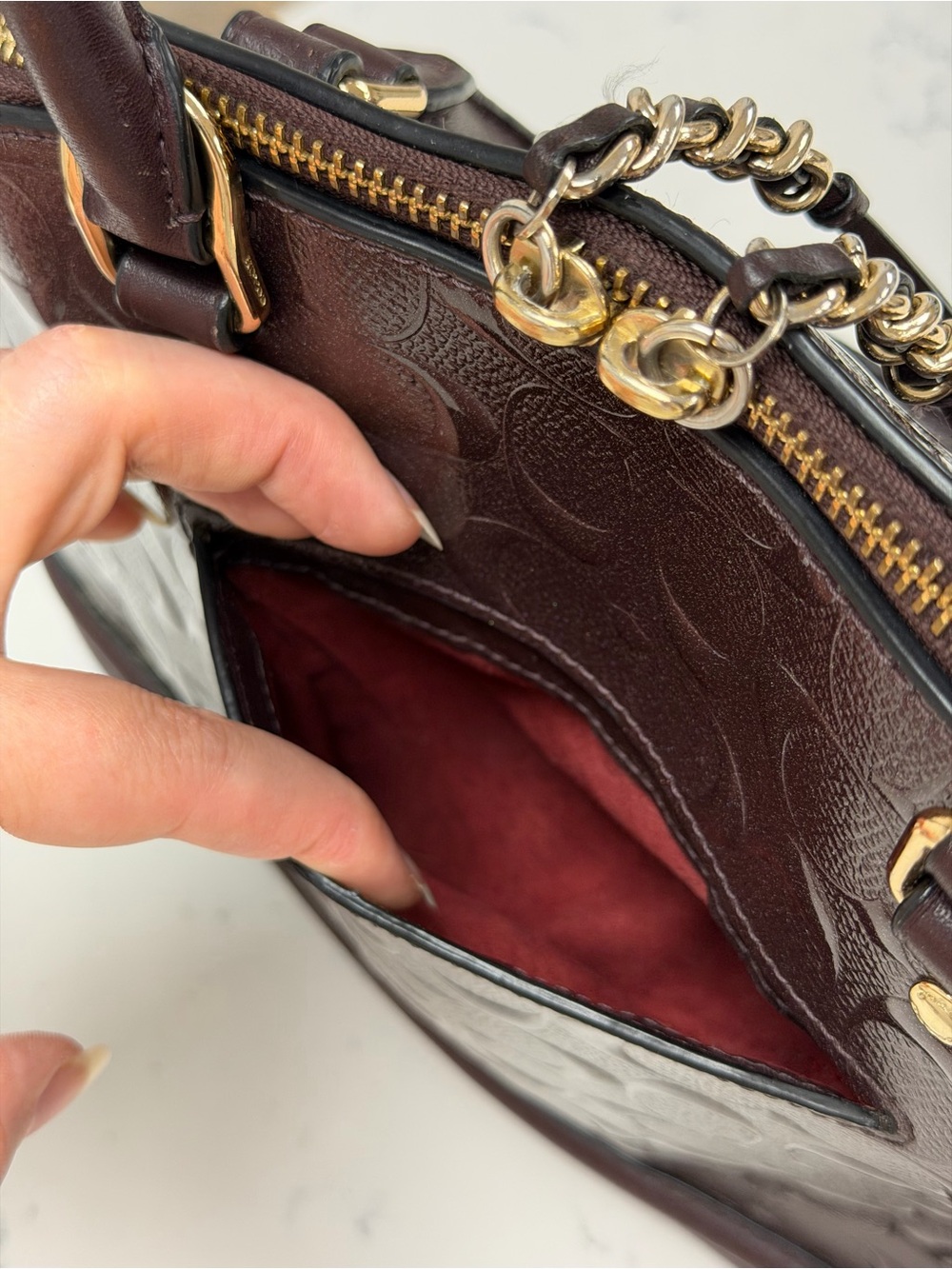 COACH Limited Edition Sierra Dome Satchel Patent Glitter Oxblood - Picture 9 of 11